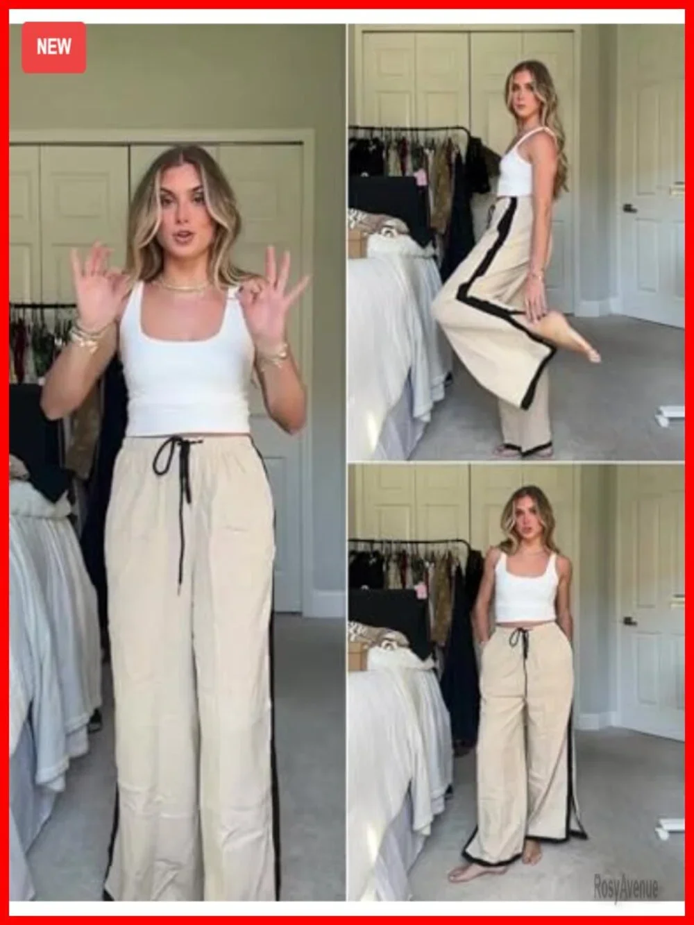 Wide Leg Striped Capri Linen Pants with Pockets High Waisted Drawstring
